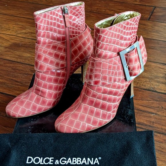 Dolce & Gabbana Shoes - Dolce & Gabbana Rosa Croc Patent Leather Bootie